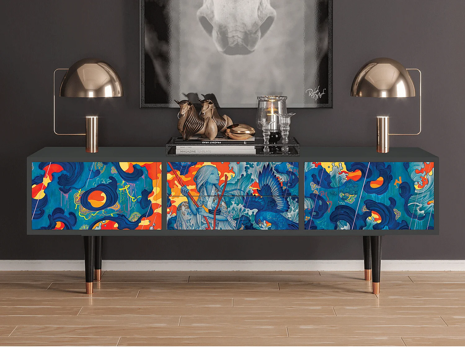 Meuble TV - 170х59х48 cm - T4 - The Girl - James Jean, Anthracite