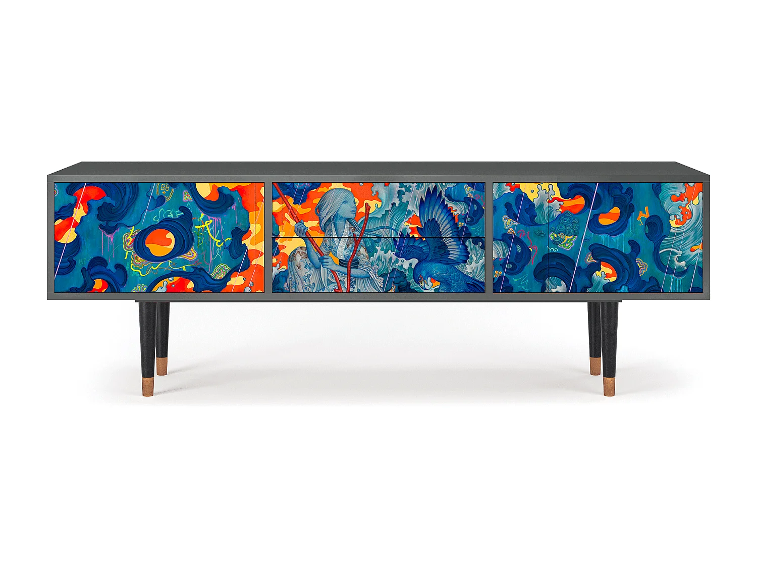 Szafka RTV - 170х59х48 cm - T4 - The Girl - James Jean, Antracyt