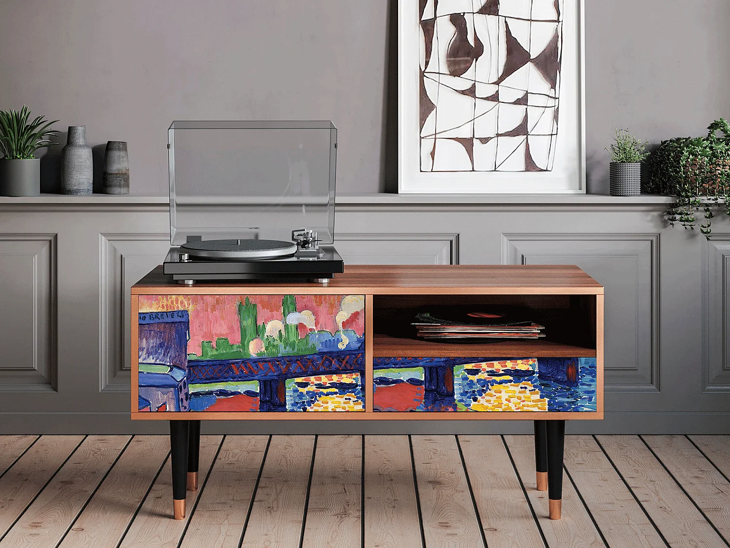 Meuble TV - 115х59х48 cm - T3 - Charing Cross Bridge, Noyer