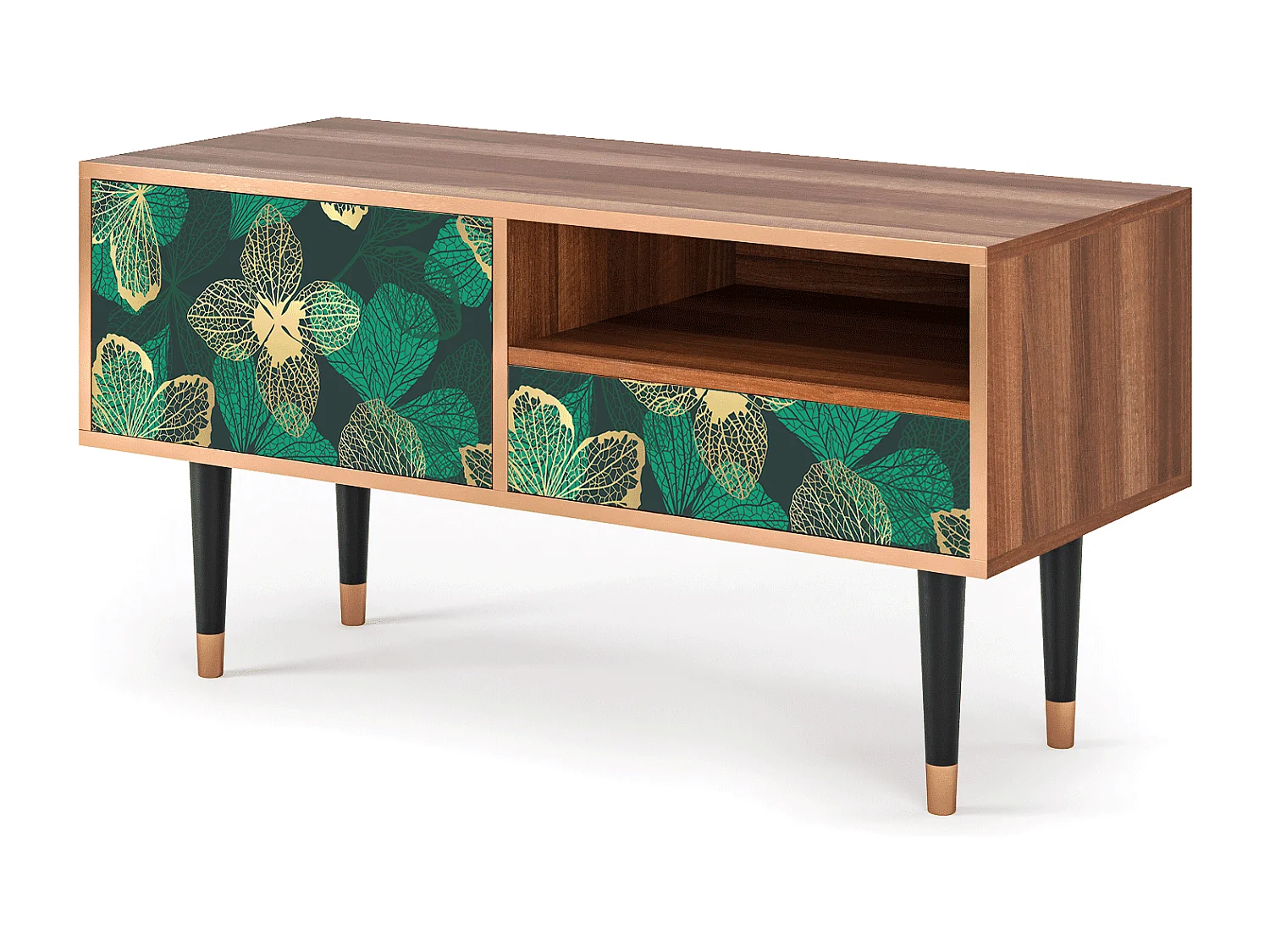 Meuble TV - 115х59х48 cm - T3 - Green Flower, Noyer