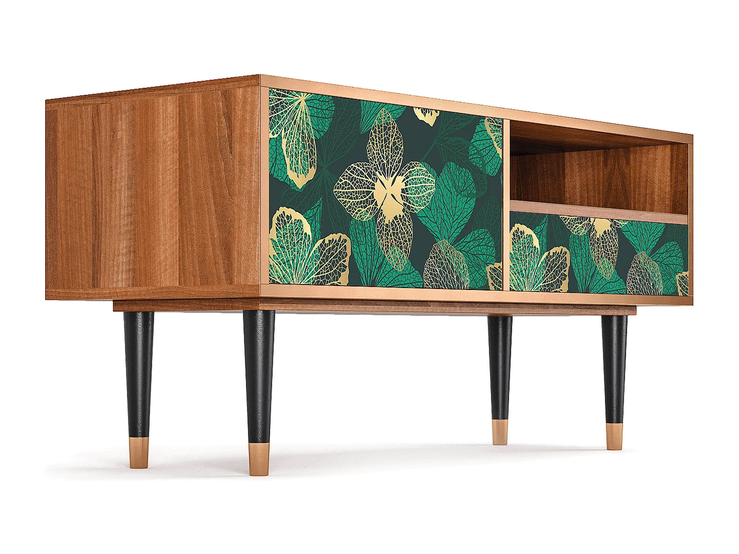 Meuble TV - 115х59х48 cm - T3 - Green Flower, Noyer