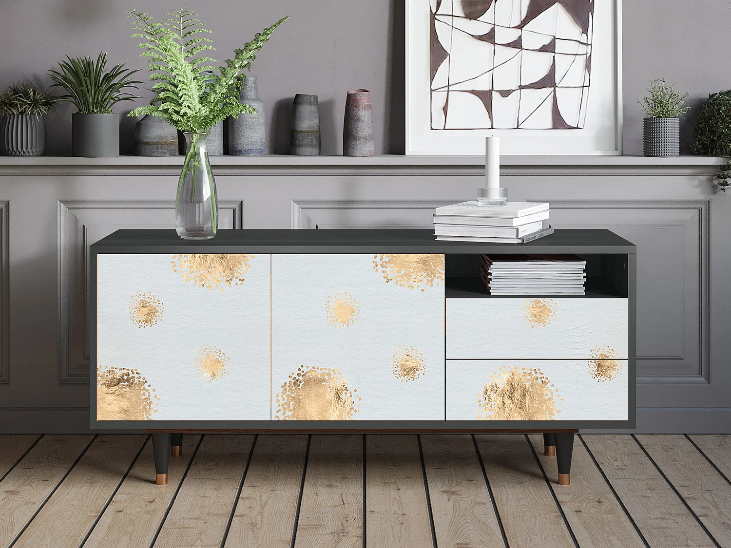 Meuble TV - 125х56х41 cm - T7 - Sky Latte, Anthracite