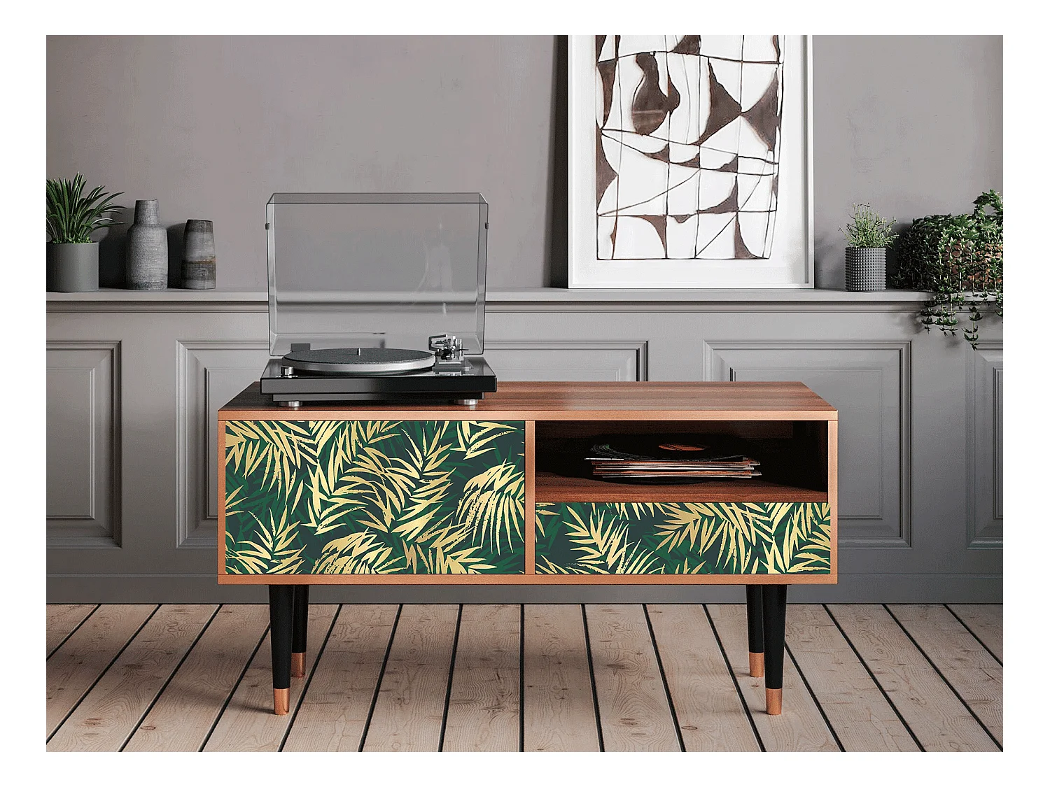 Meuble TV - 115х59х48 cm - T3 - Sunny Palm Tree, Noyer