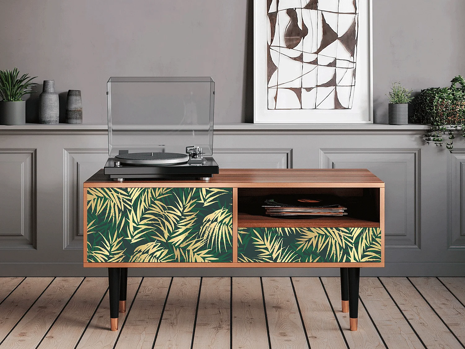 Meuble TV - 115х59х48 cm - T3 - Sunny Palm Tree, Noyer