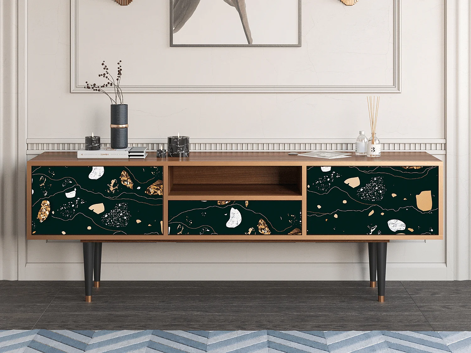 TV-Möbel - 170х59х41 cm - T6 - Space Rocks, Walnuss