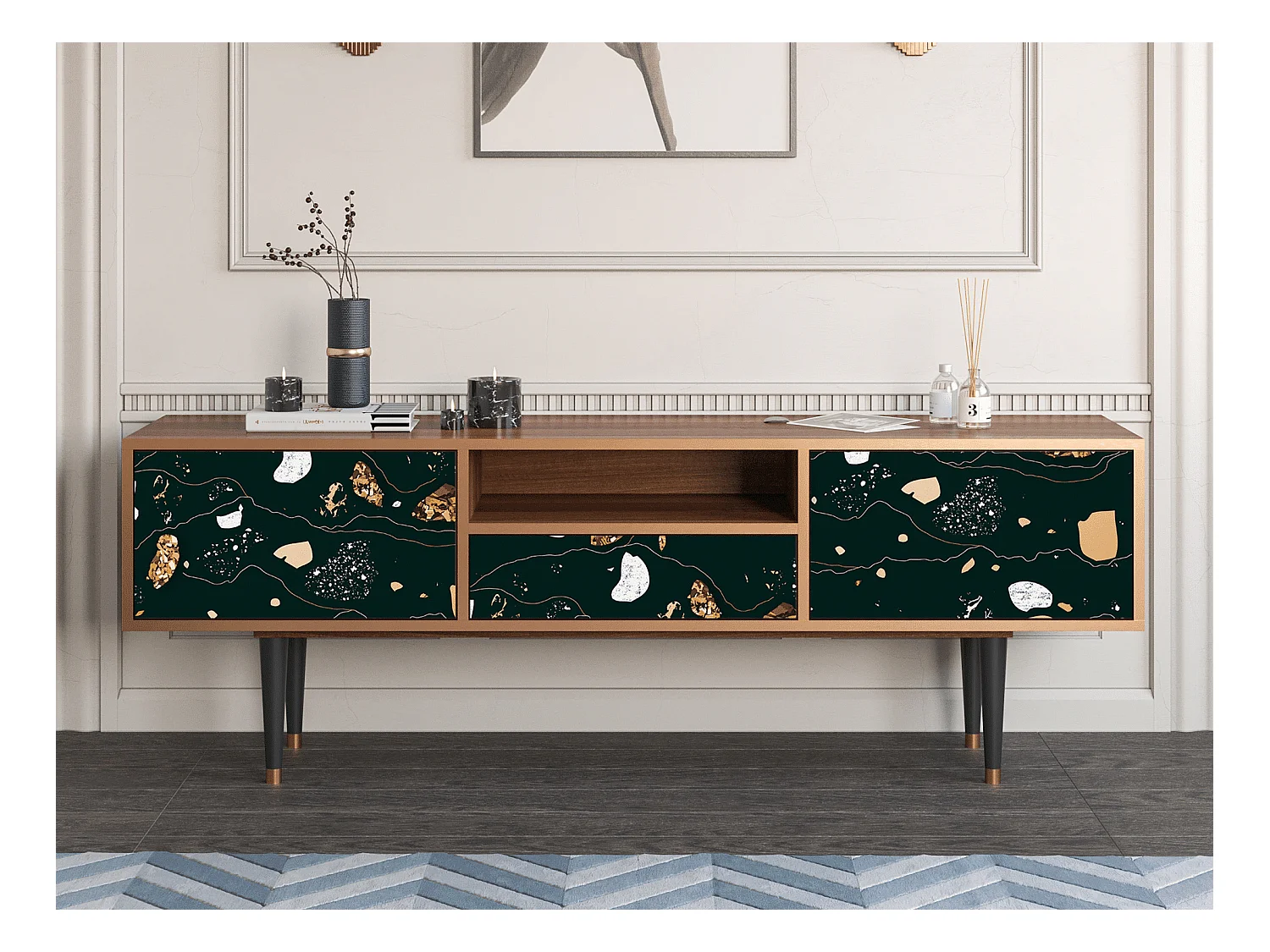 Meuble TV - 170х59х41 cm - T6 - Space Rocks, Noyer