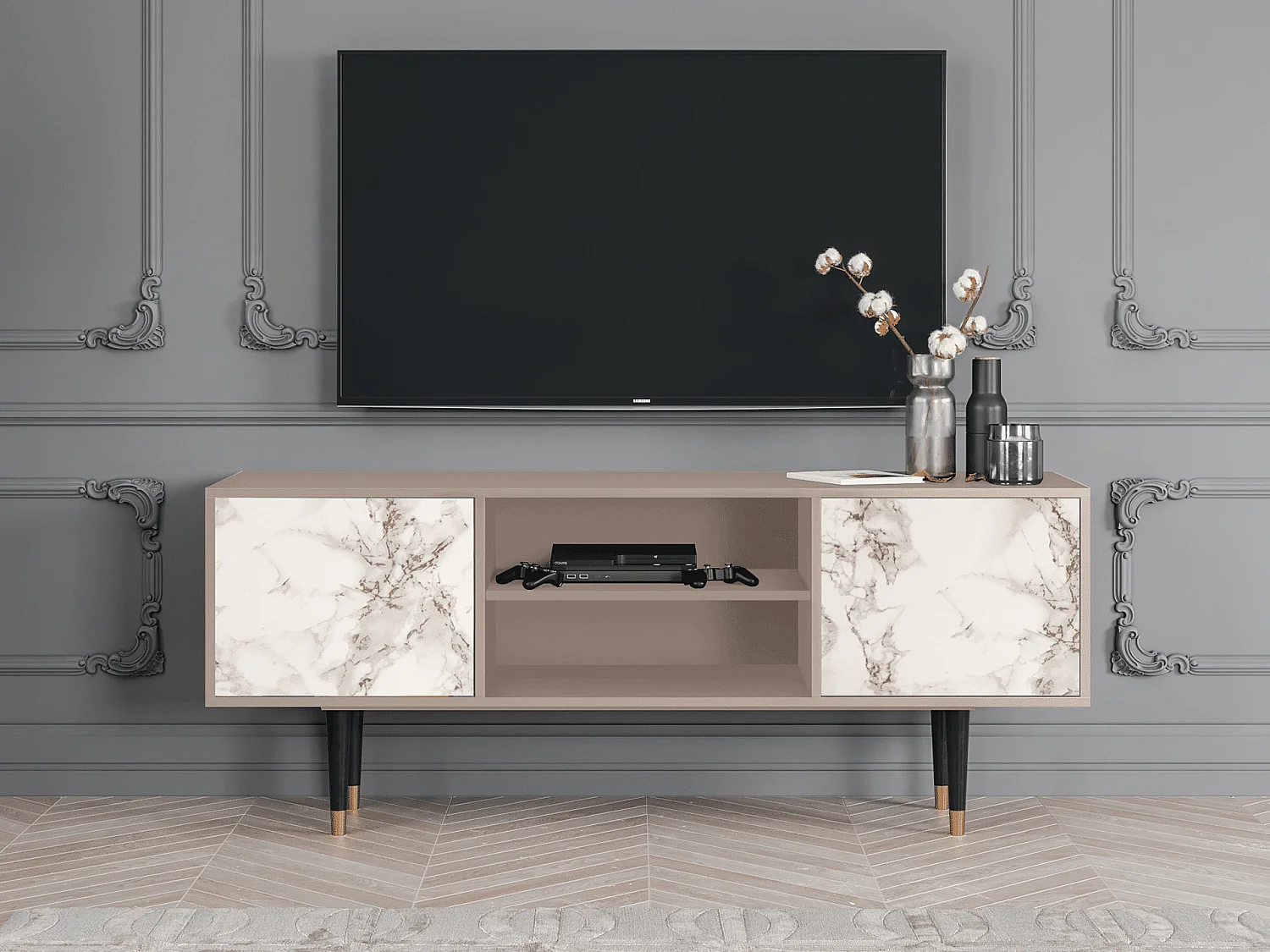 Meuble TV - 170х69х48 cm - T2 - Milk Marble, Latte