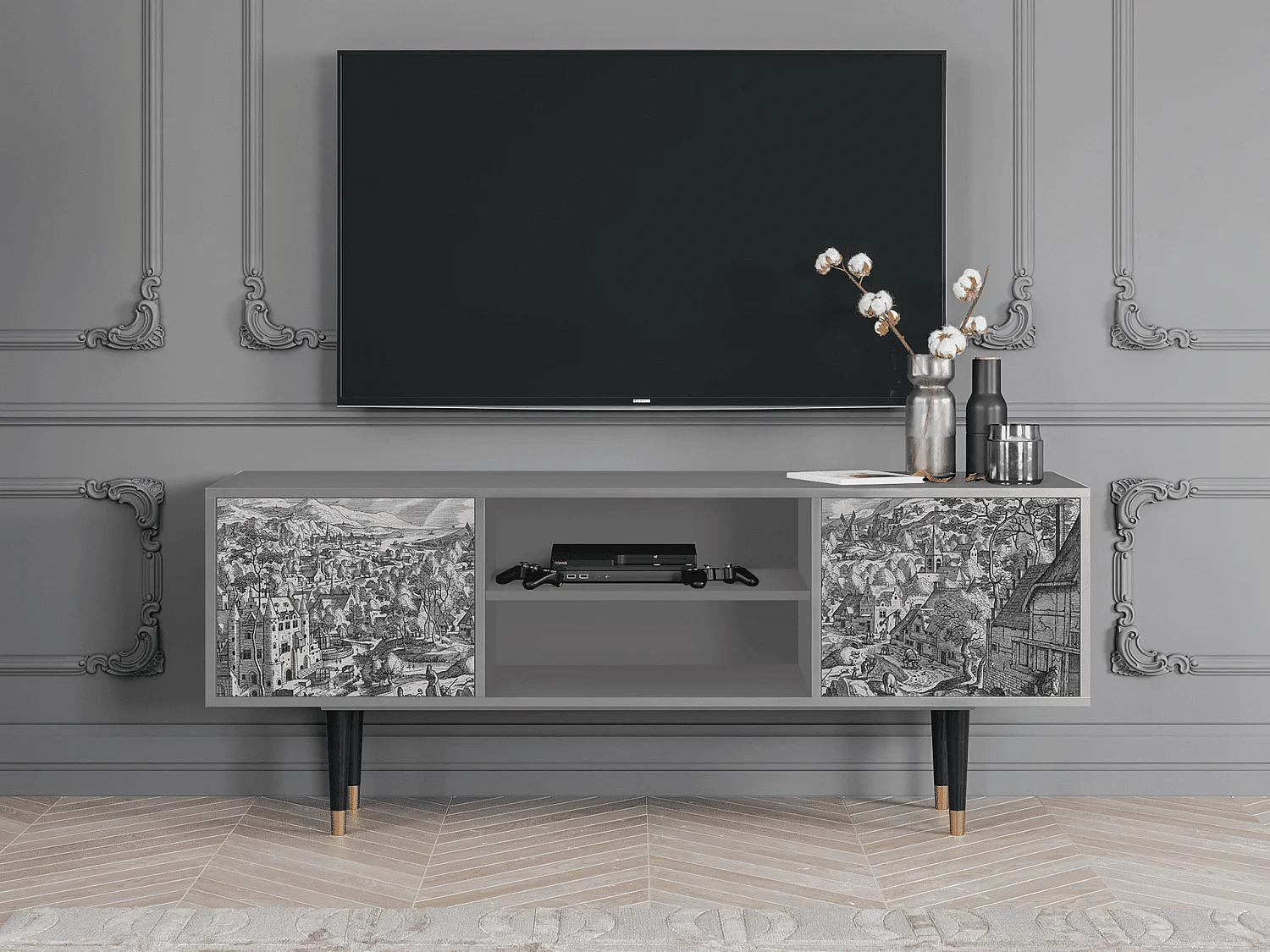 Mobile TV - 170х69х48 cm - T2 - Bird Dropping, Grigio