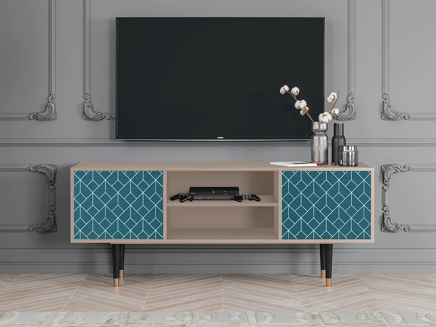 Mobile TV - 170х69х48 cm - T2 - Turquoise Geometry, Latte