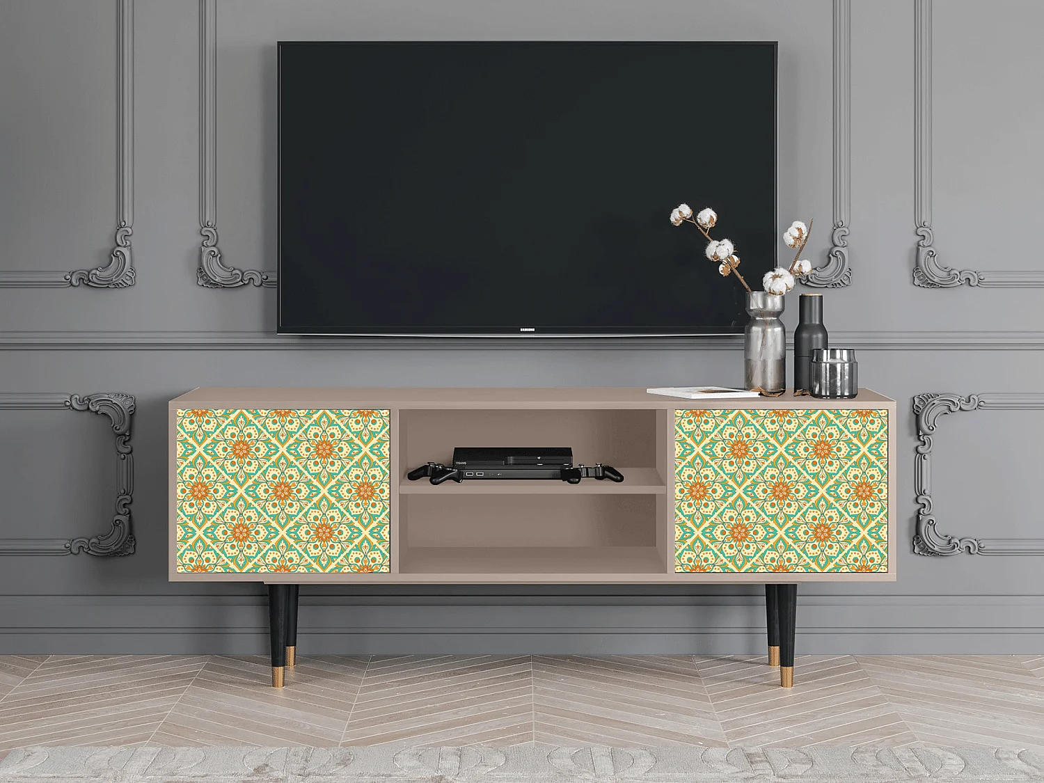 Meuble TV - 170х69х48 cm - T2 - Hindu Daisy, Latte