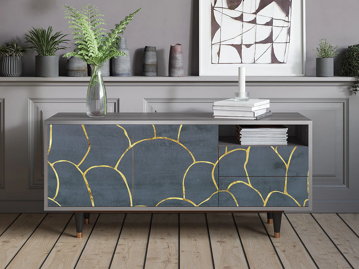 Meuble TV - 125х56х41 cm - T7 - Blue Lagoon, Gris