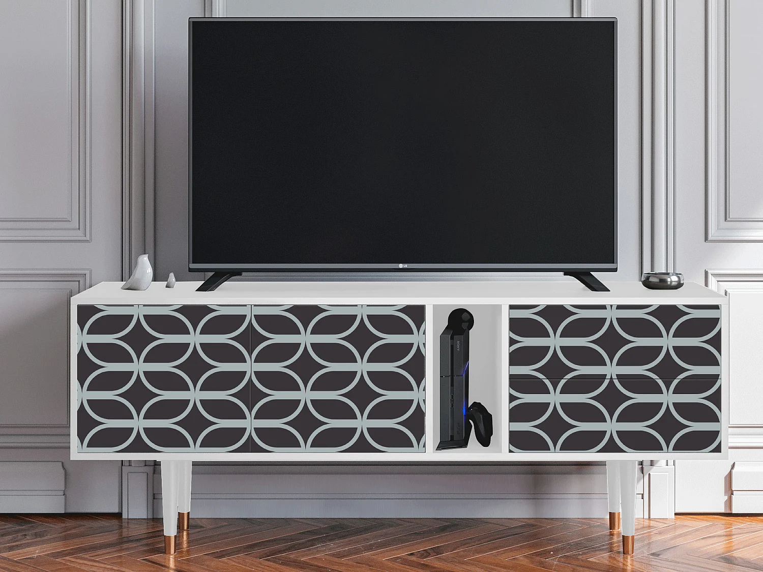Meuble TV - 170х69х48 cm - T1 - Braided Blue, Blanc