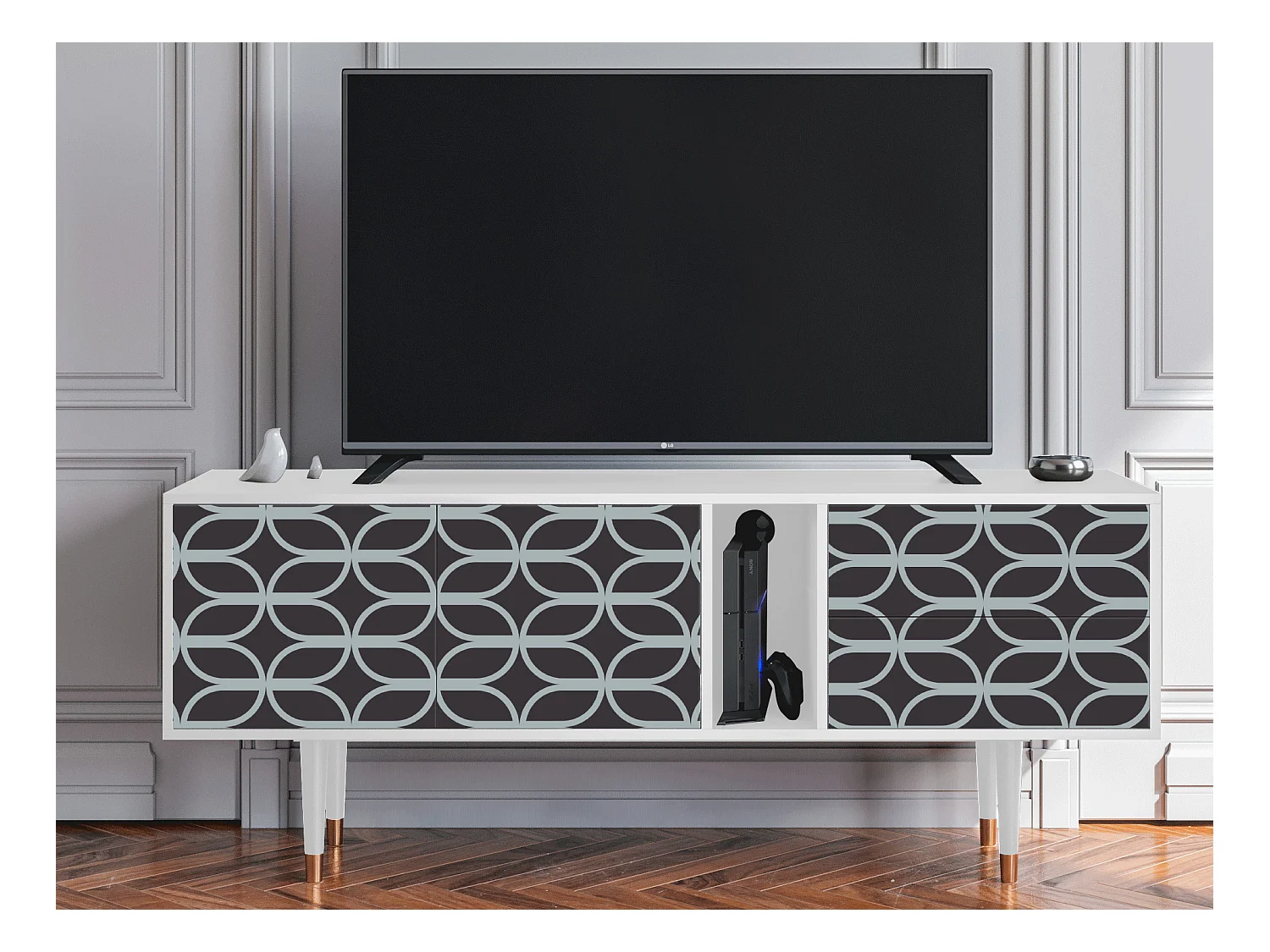 Meuble TV - 170х69х48 cm - T1 - Braided Blue, Blanc
