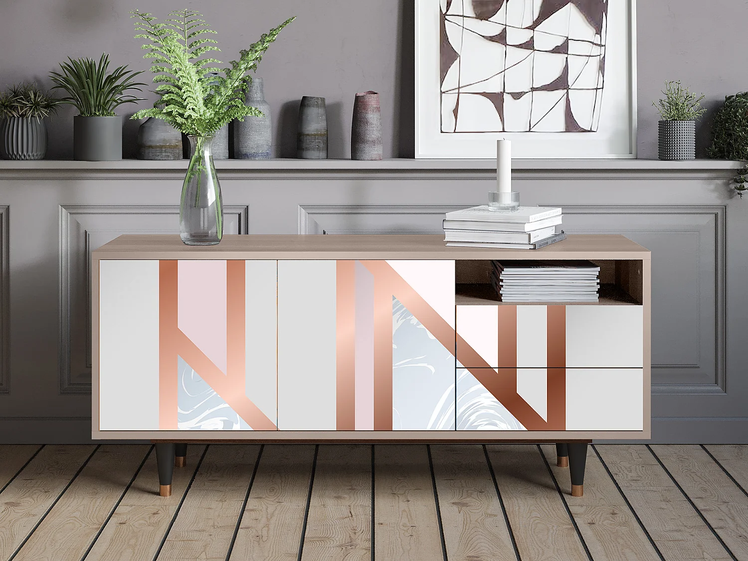 Meuble TV - 125х56х41 cm - T7 - Champagne Story, Latte