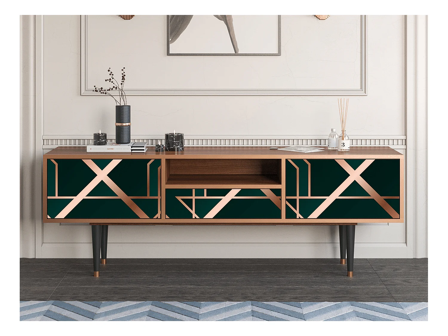 Meuble TV - 170х59х41 cm - T6 - Emerald Gatsby, Noyer