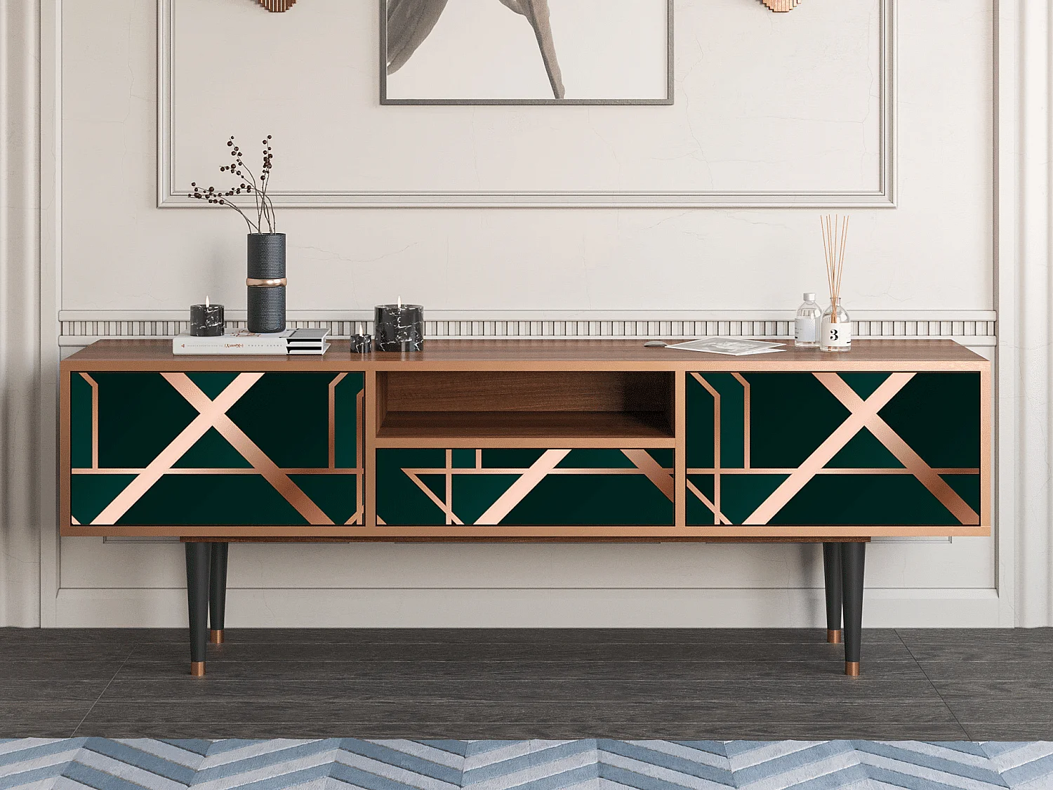 Meuble TV - 170х59х41 cm - T6 - Emerald Gatsby, Noyer