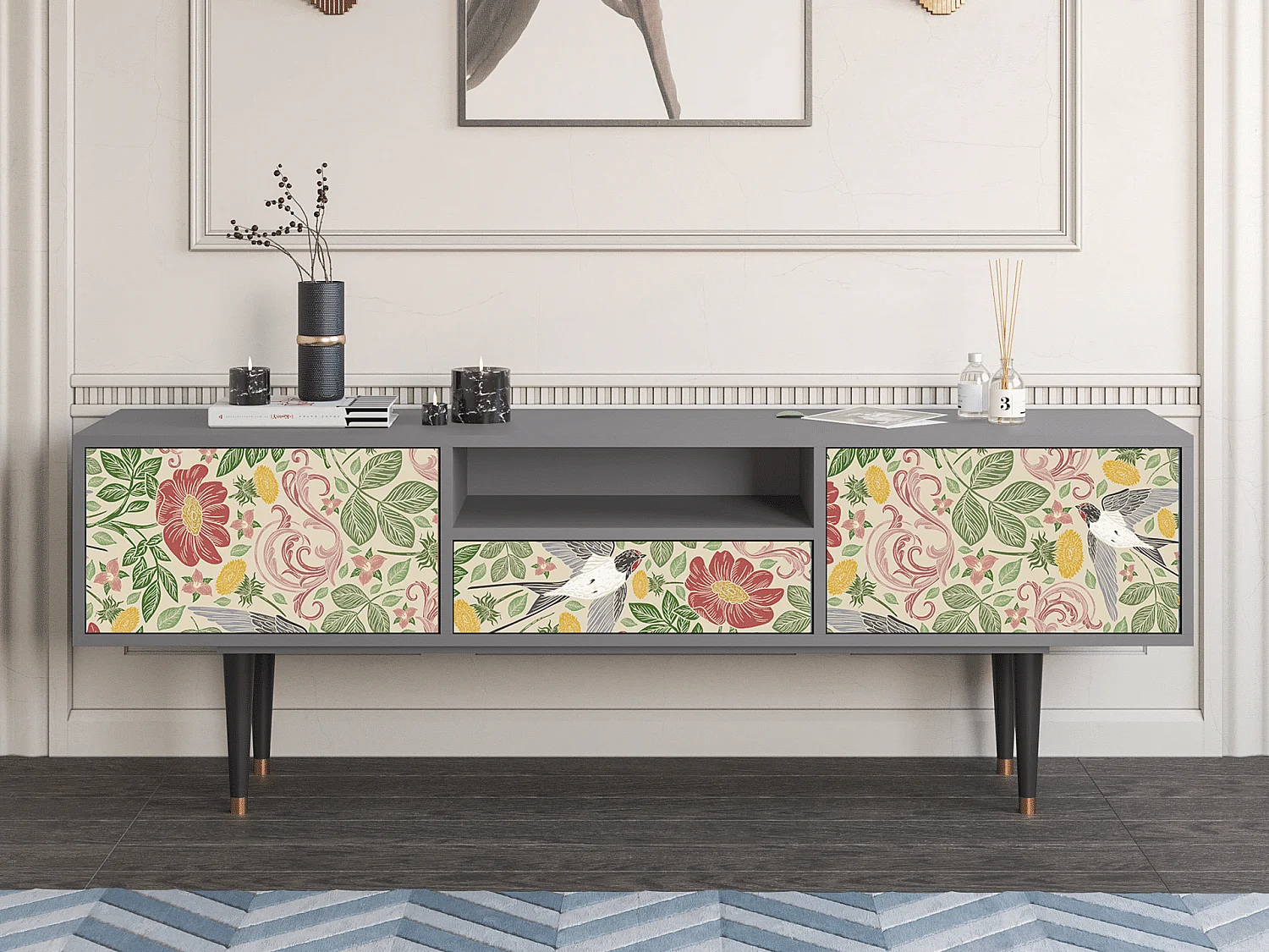 Mobile TV - 170х59х41 cm - T6 - Spring Swallow, Grigio