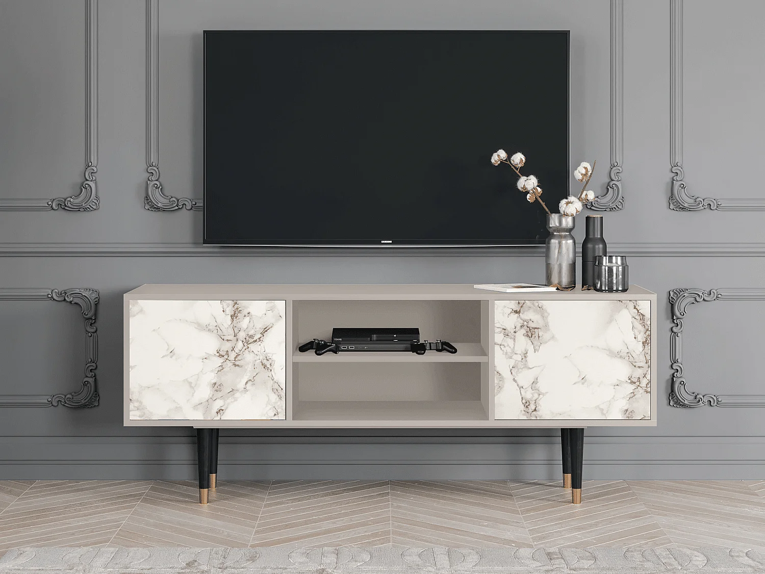 Mobile TV - 170х69х48 cm - T2 - Milk Marble, Sabbia