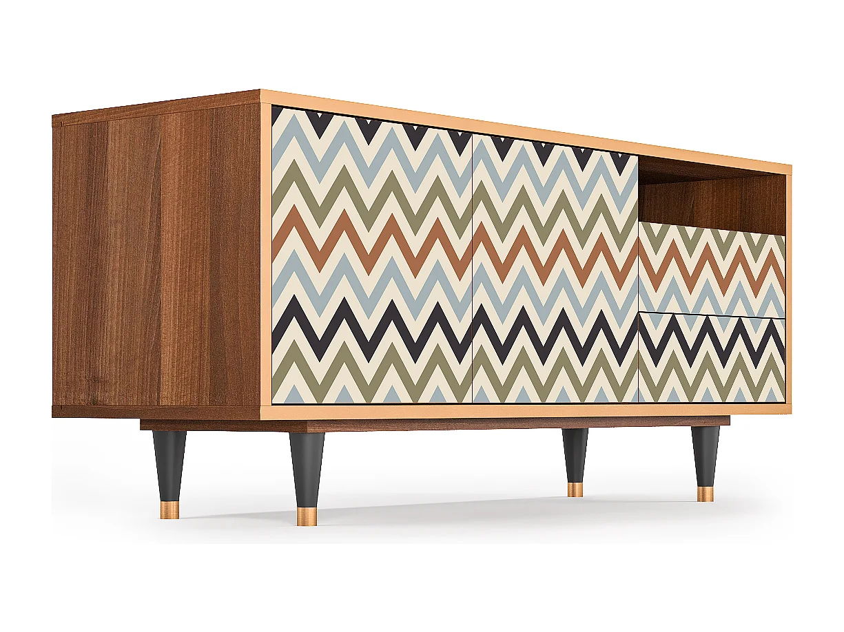 TV-Möbel - 125х56х41 cm - T7 - Bright Ripple, Walnuss