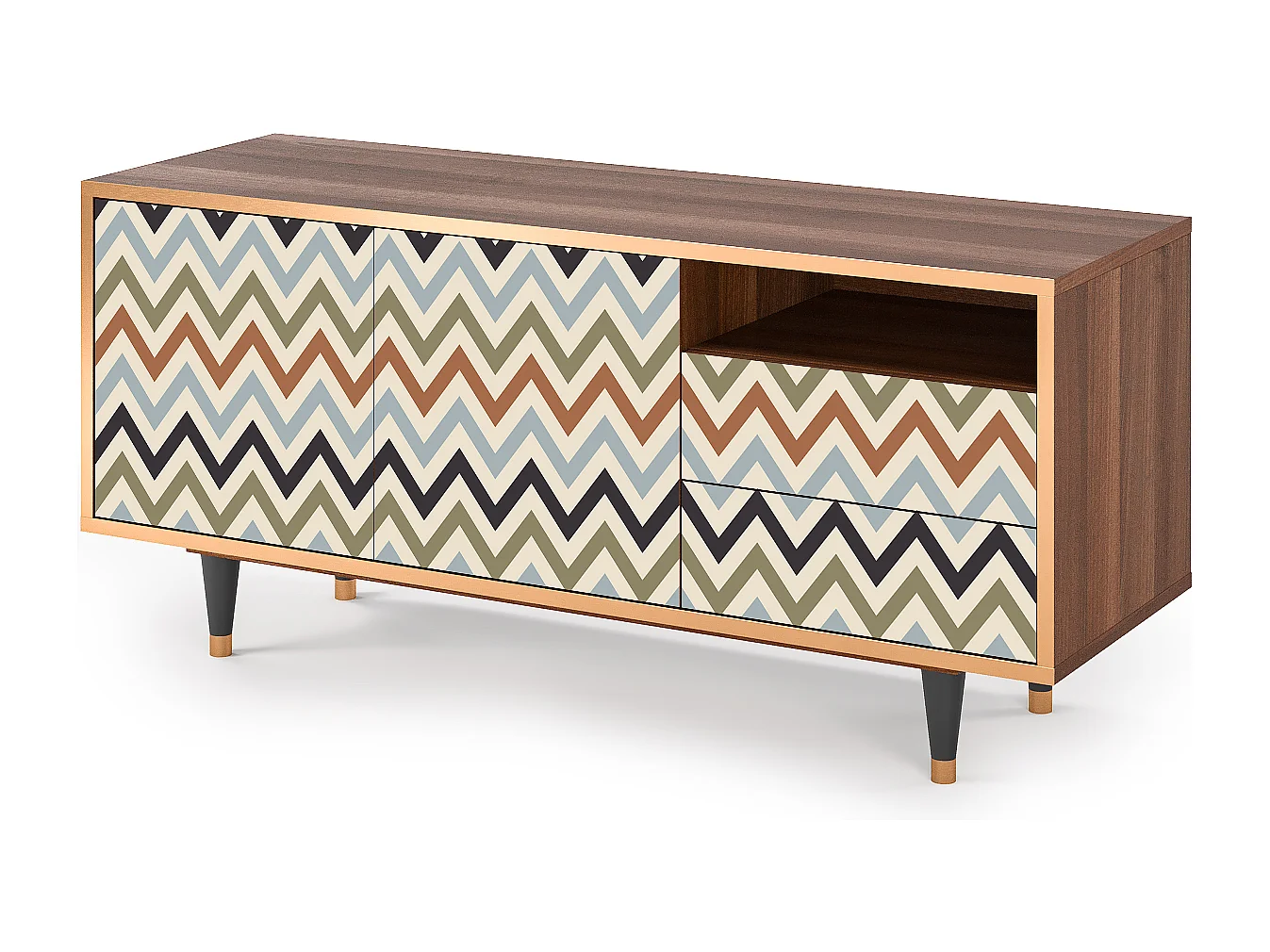 TV-Möbel - 125х56х41 cm - T7 - Bright Ripple, Walnuss