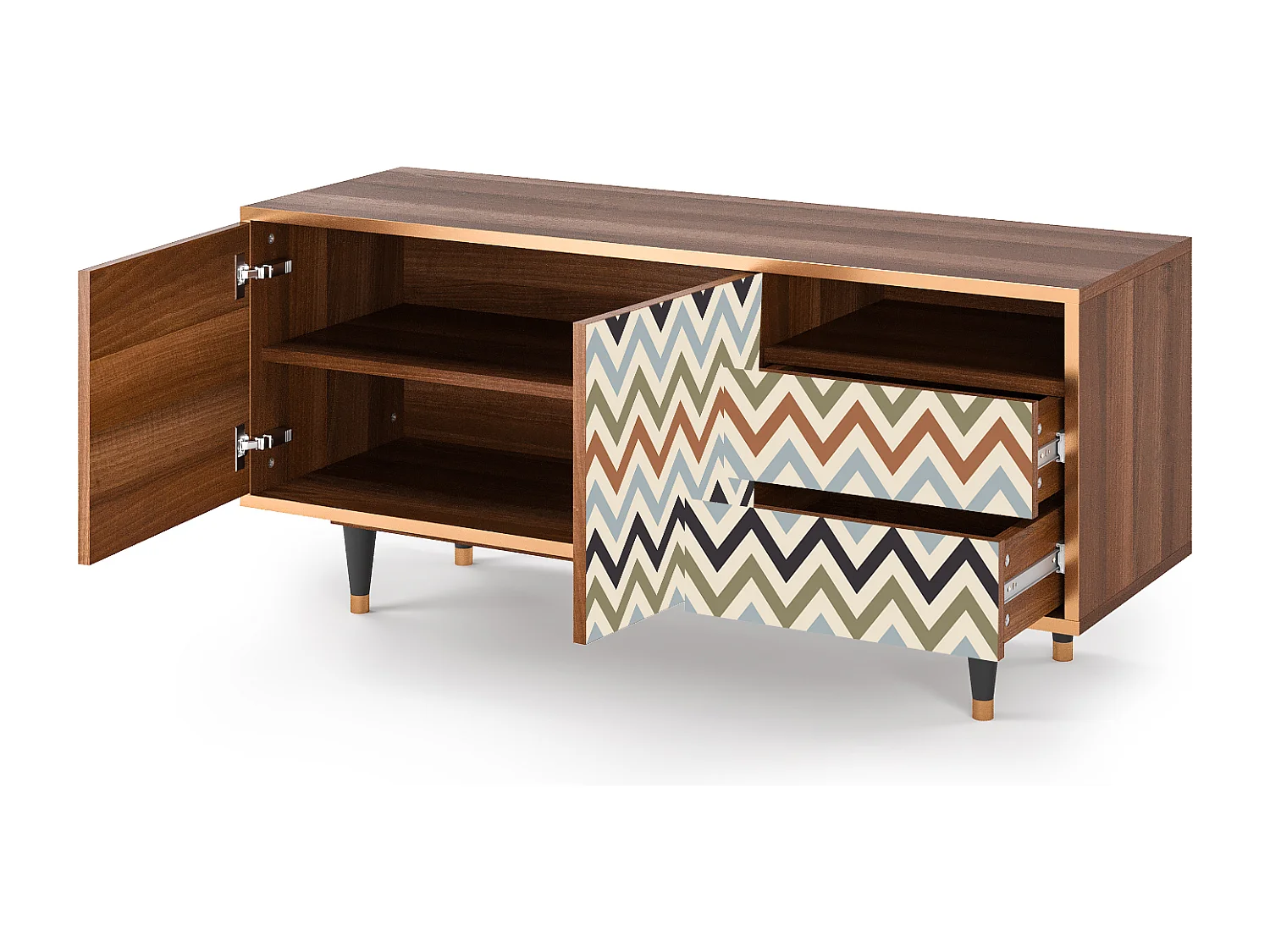 TV-Möbel - 125х56х41 cm - T7 - Bright Ripple, Walnuss