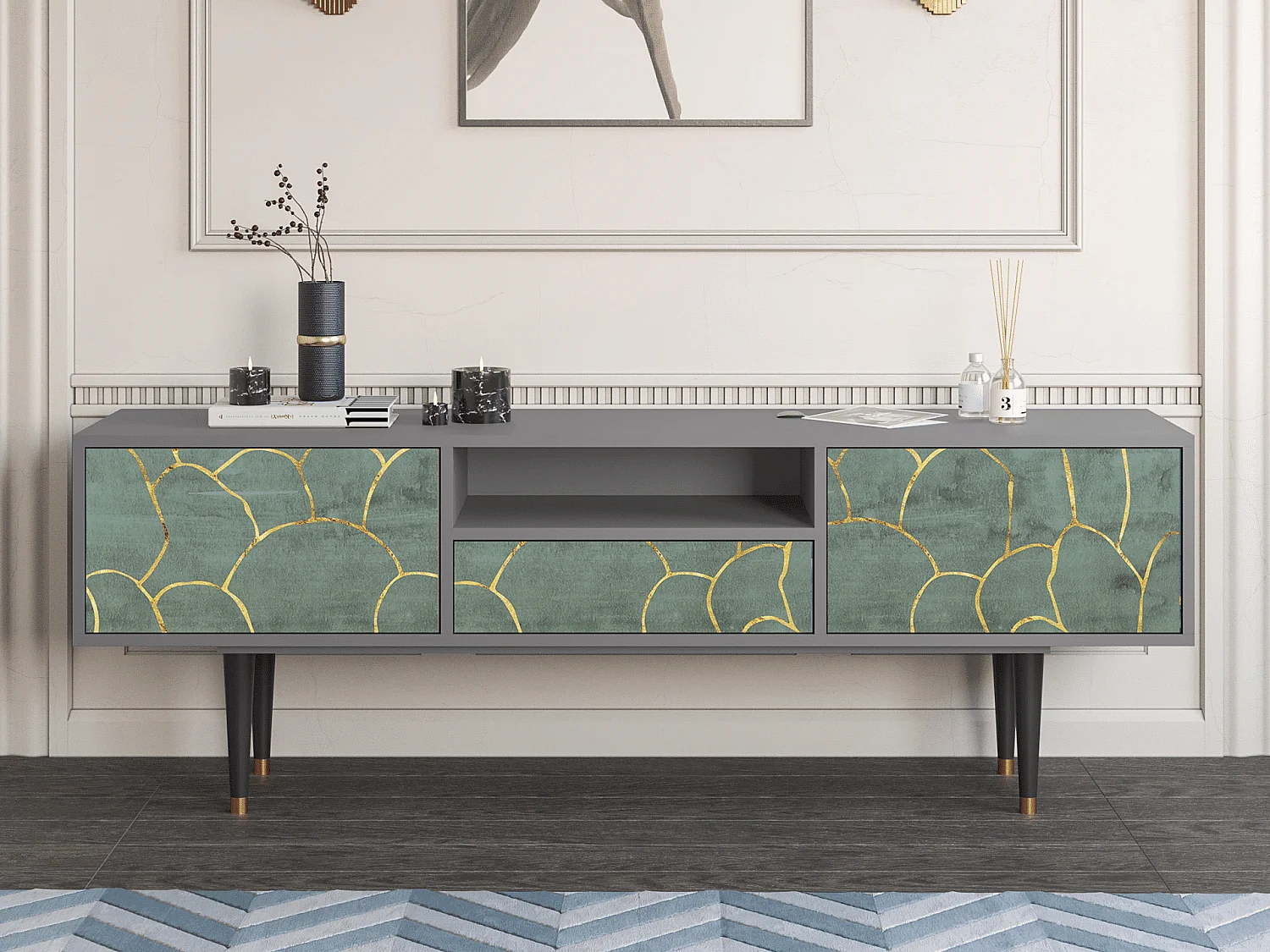 TV-meubel - 170х59х41 cm - T6 - Magnificent Water Lily, Grijs