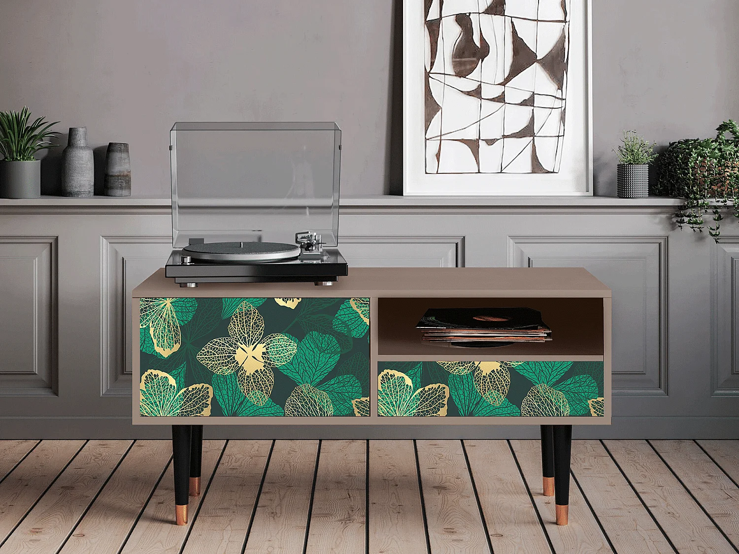 Meuble TV - 115х59х48 cm - T3 - Green Flower, Latte