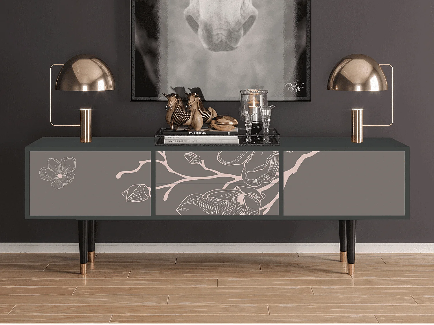 Meuble TV - 170х59х48 cm - T4 - Cherry Blossom, Anthracite