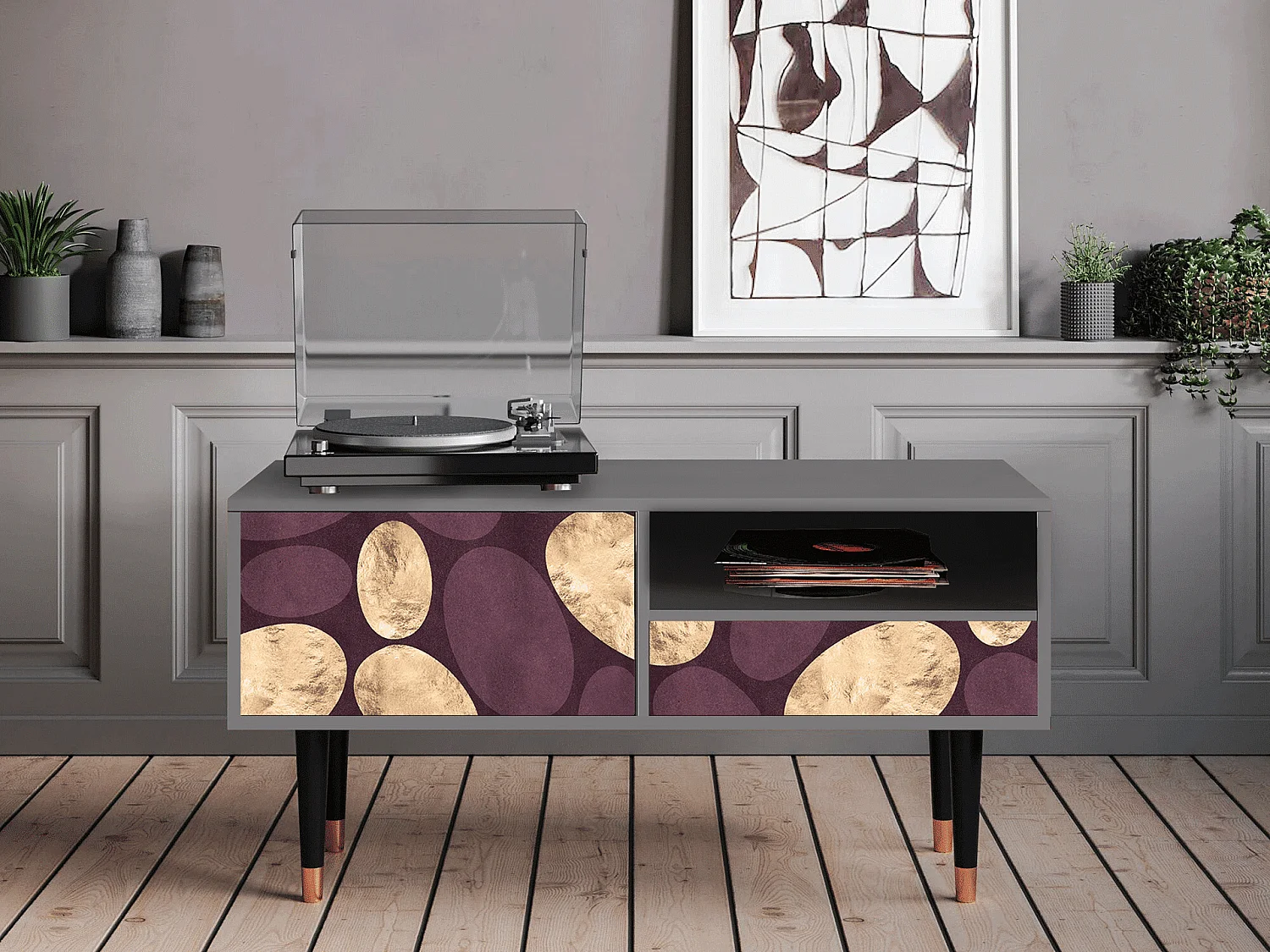 Meuble TV - 115х59х48 cm - T3 - Fine Wine, Gris