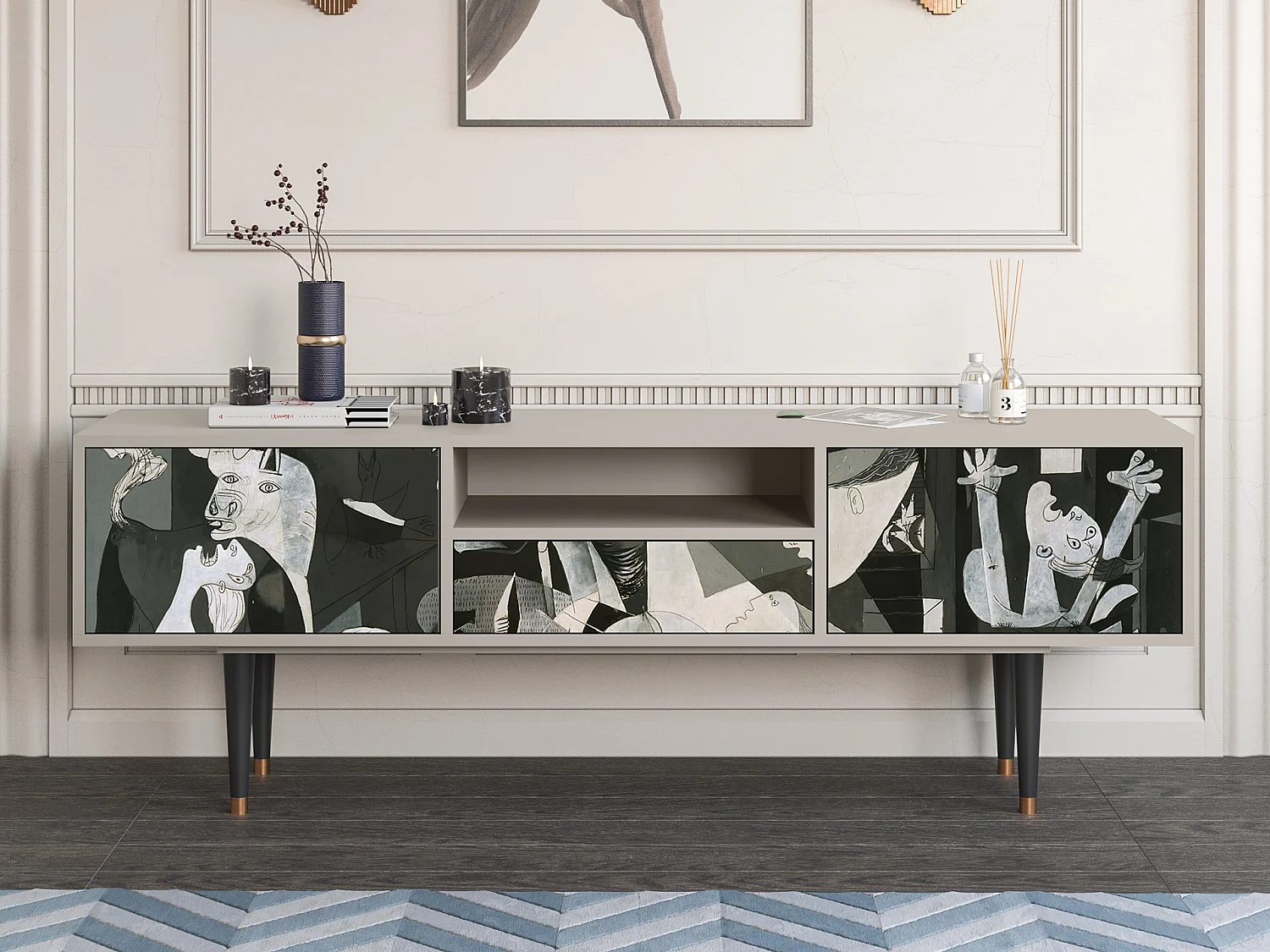 Szafka RTV - 170х59х41 cm - T6 - Guernica by Picasso, Piaskowy