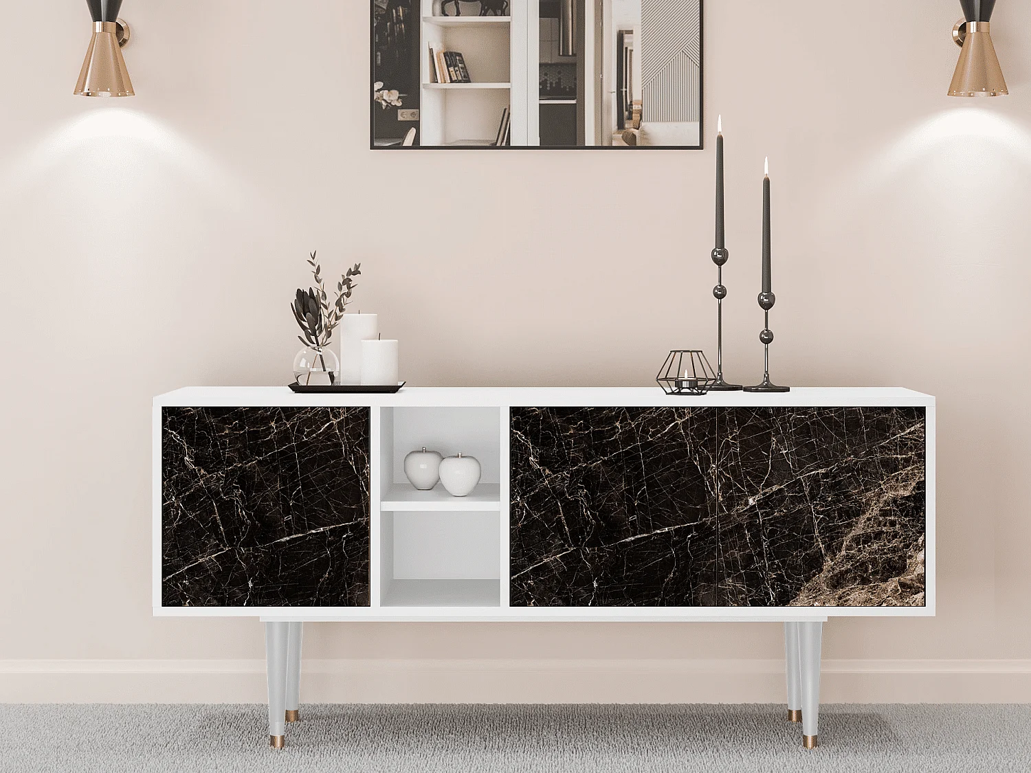 Szafka RTV - 150х69х41 cm - T5 - Night Abyss, Biały