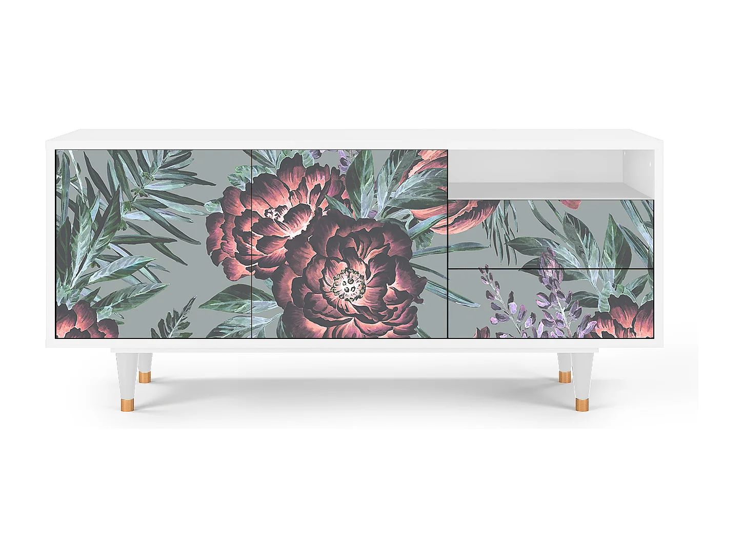 Mueble de TV - 125х56х41 cm - T7 - Light Peonies, Blanco