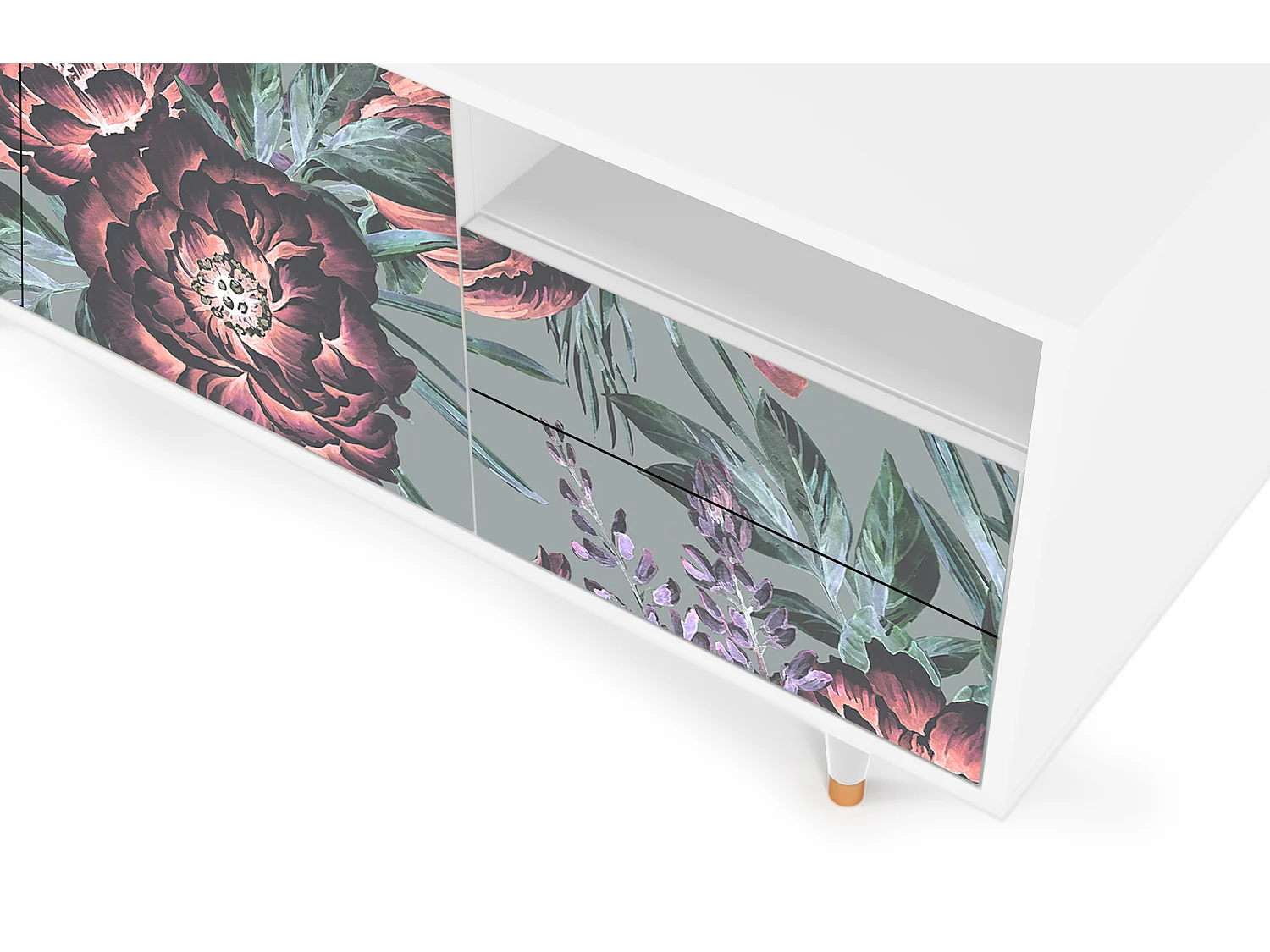 Mueble de TV - 125х56х41 cm - T7 - Light Peonies, Blanco