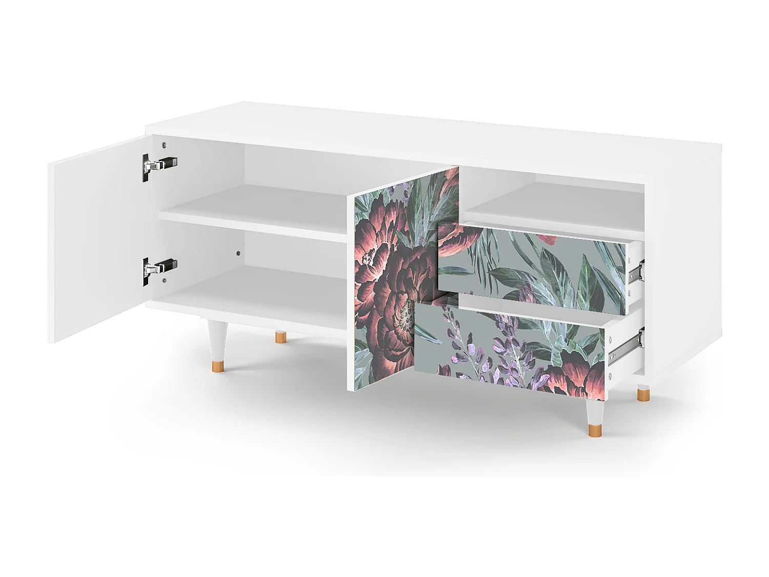 Mueble de TV - 125х56х41 cm - T7 - Light Peonies, Blanco