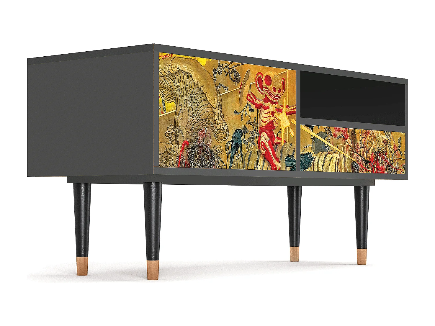 Szafka RTV - 115х59х48 cm - T3 - Blood by James Jean, Antracyt