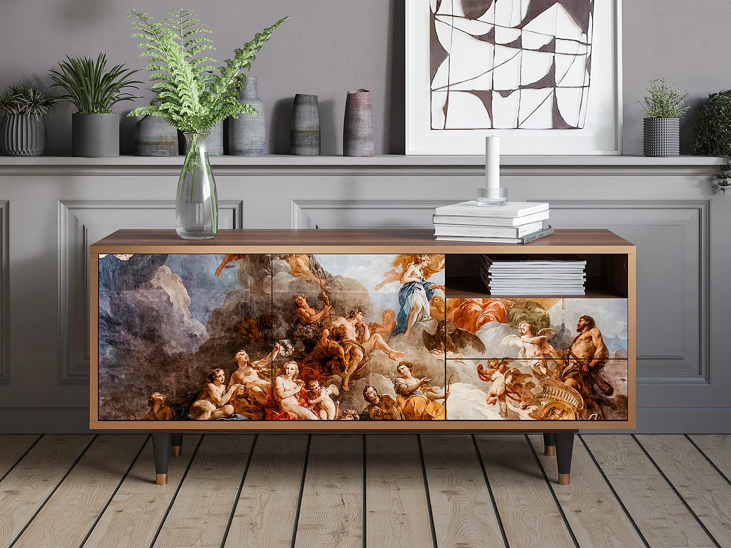 Mueble de TV - 125х56х41 cm - T7 - Versailles, Nogueira