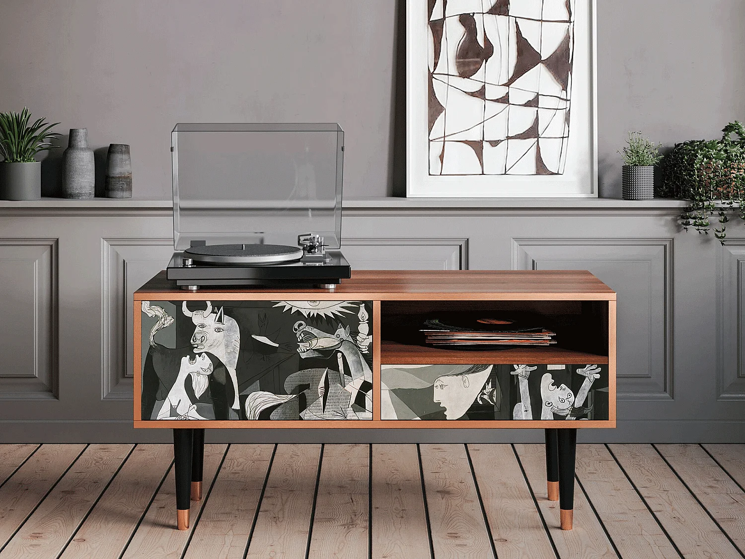 Szafka RTV - 115х59х48 cm - T3 - Guernica by Picasso, Orzech