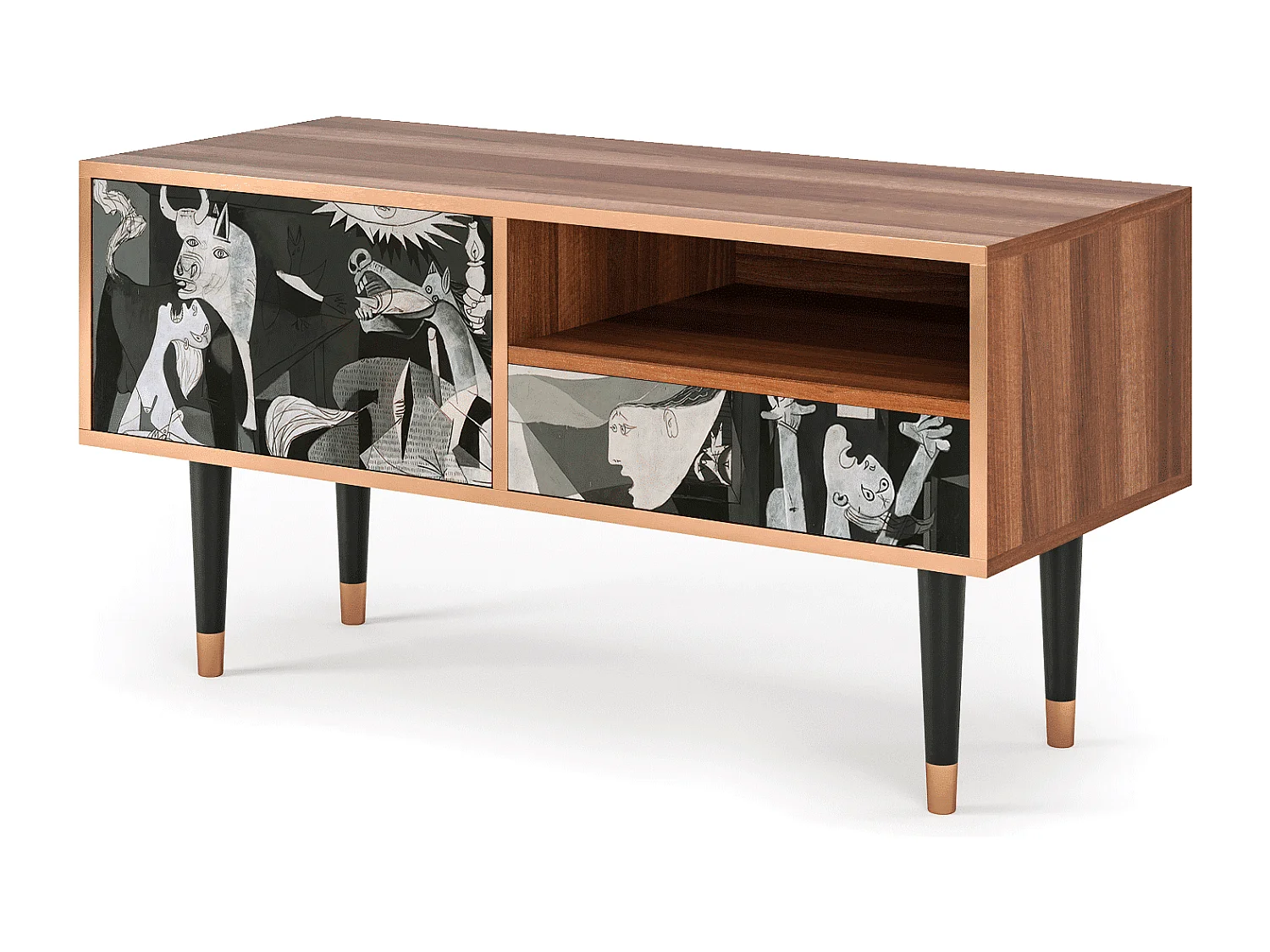 Szafka RTV - 115х59х48 cm - T3 - Guernica by Picasso, Orzech