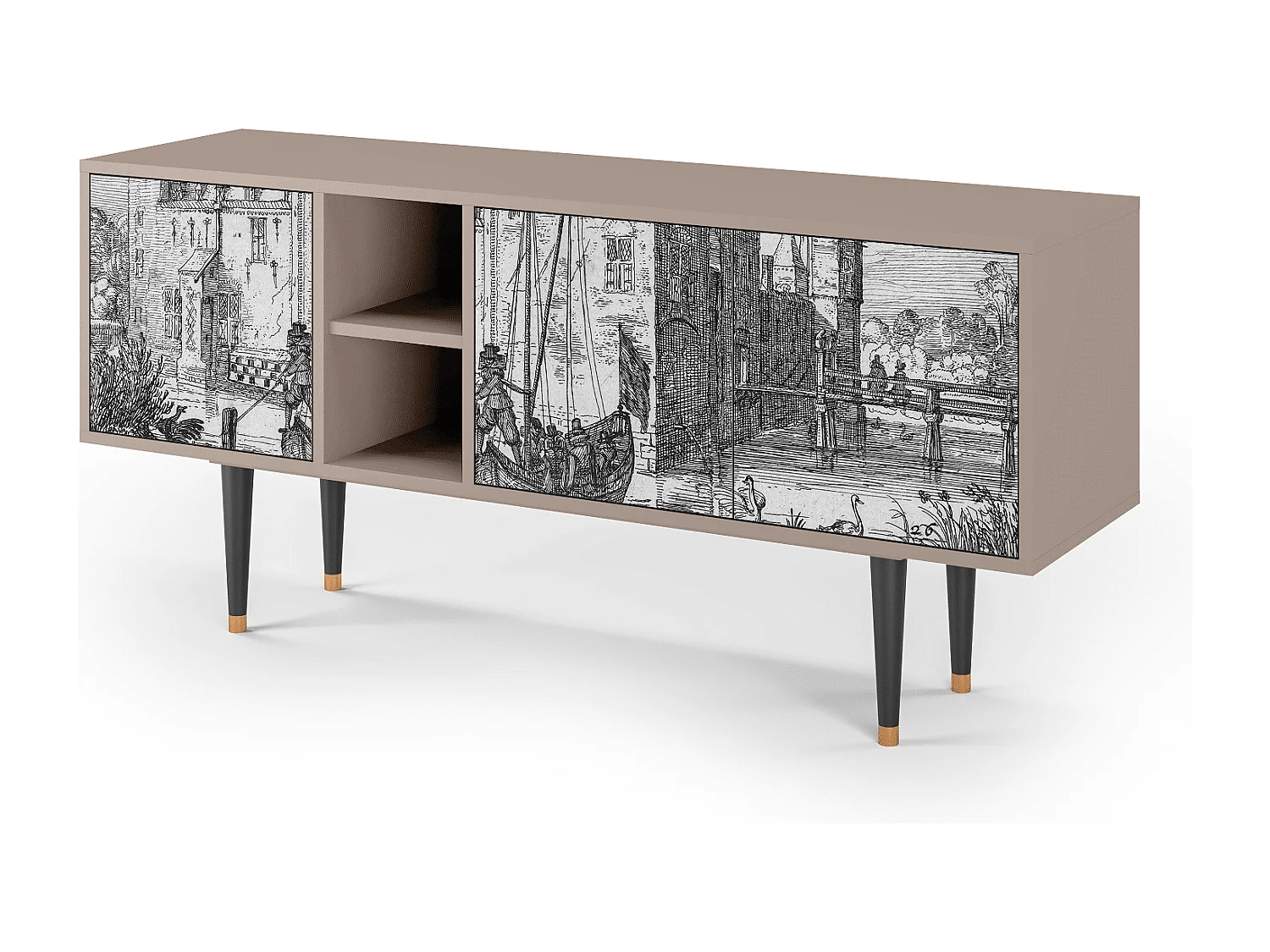 TV-meubel - 150х69х41 cm - T5 - Castle with Bridge, Latte