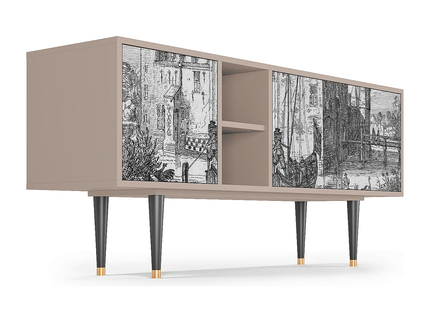 TV-meubel - 150х69х41 cm - T5 - Castle with Bridge, Latte