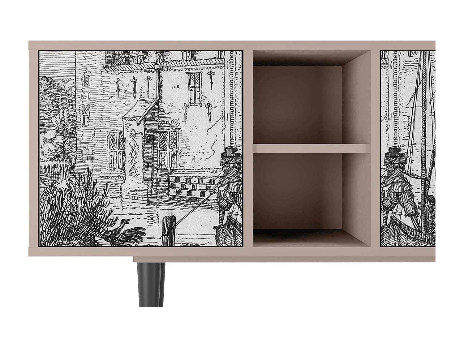 Mueble de TV - 150х69х41 cm - T5 - Castle with Bridge, Latte