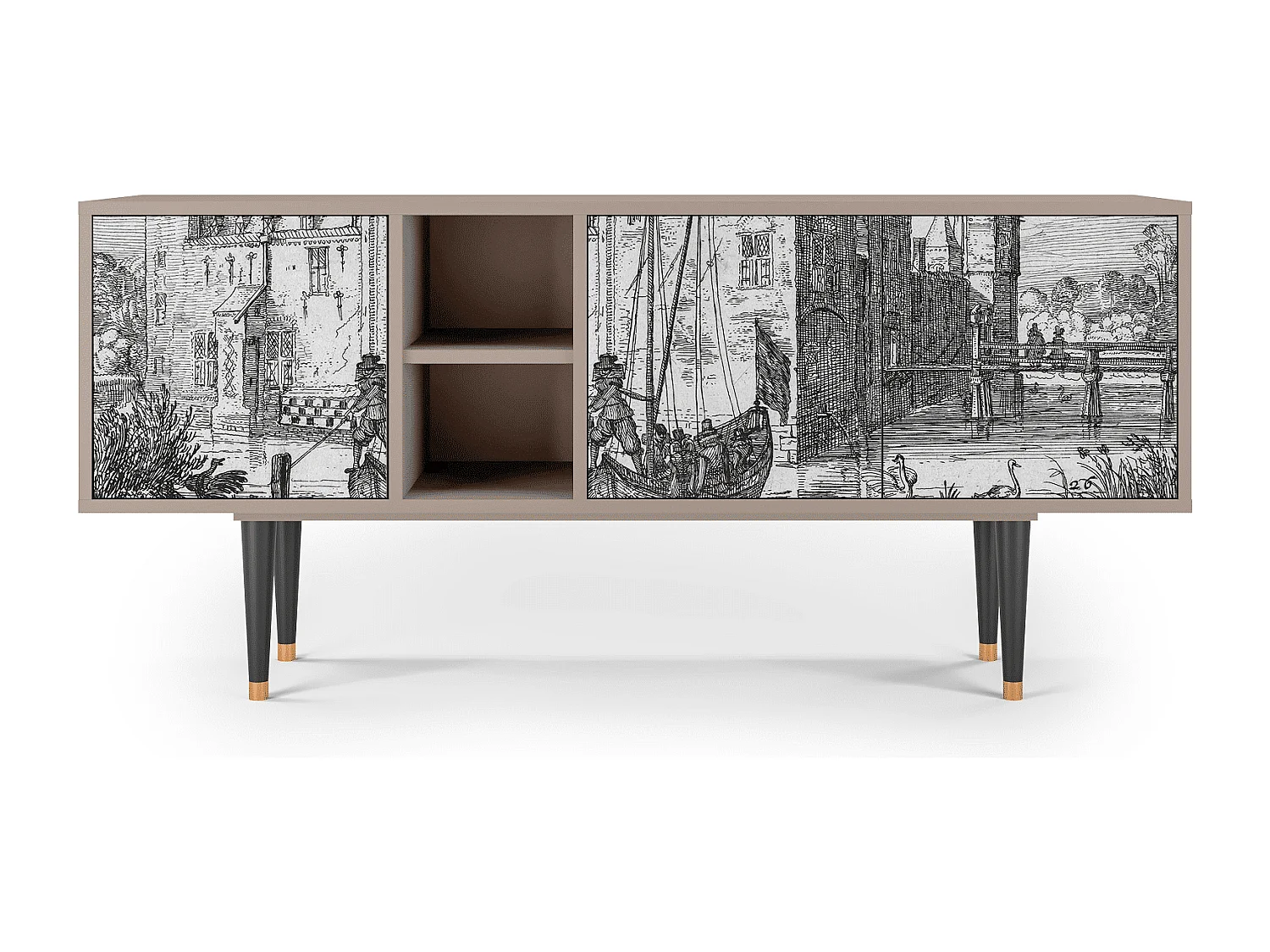 Meuble TV - 150х69х41 cm - T5 - Castle with Bridge, Latte