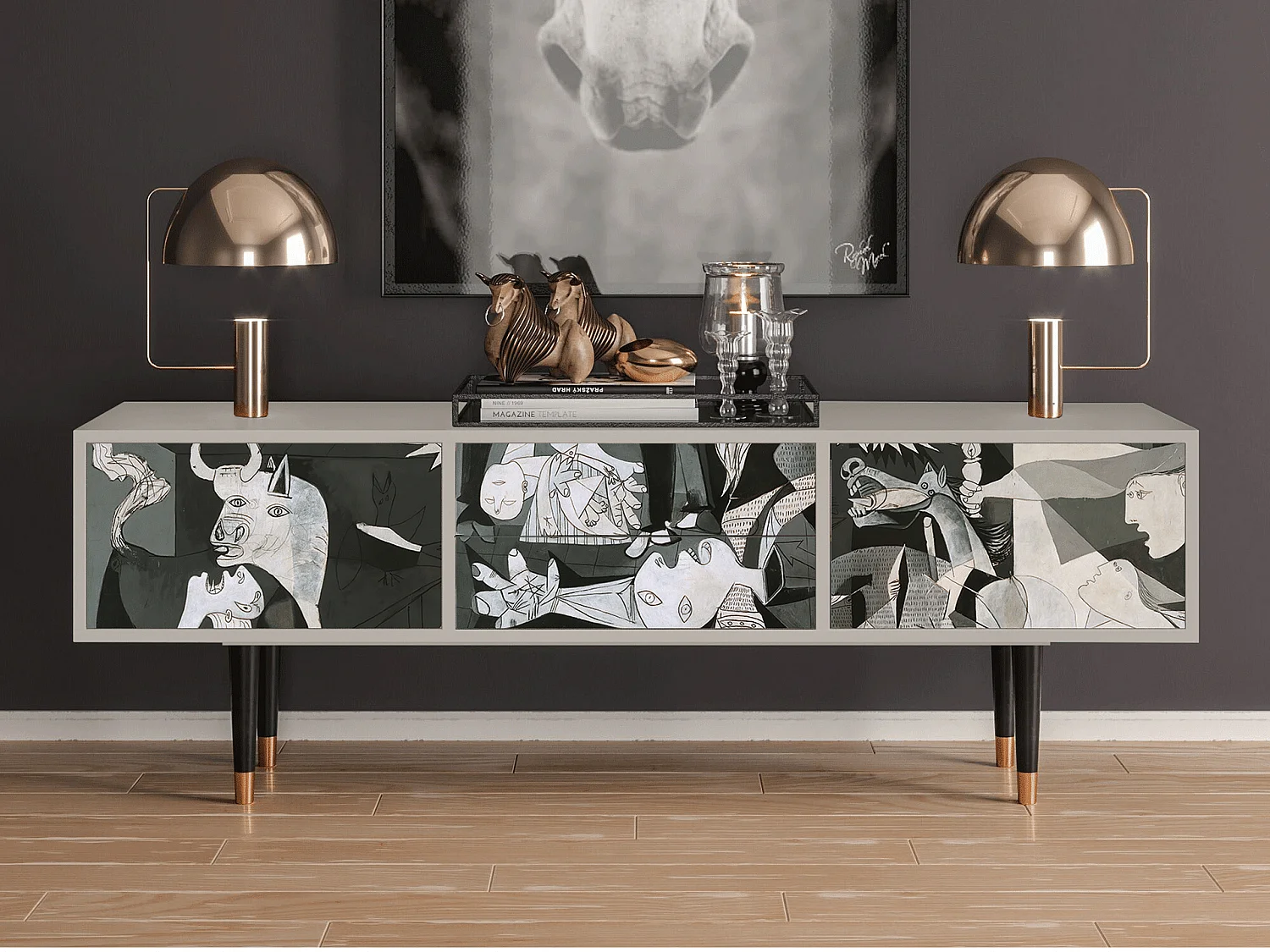 Szafka RTV - 170х59х48 cm - T4 - Guernica by Picasso, Piaskowy