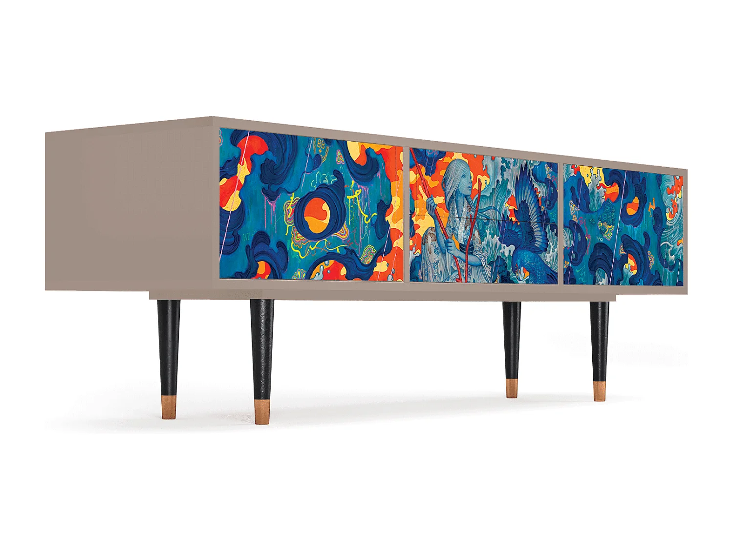 Szafka RTV - 170х59х48 cm - T4 - The Girl - James Jean, Latte