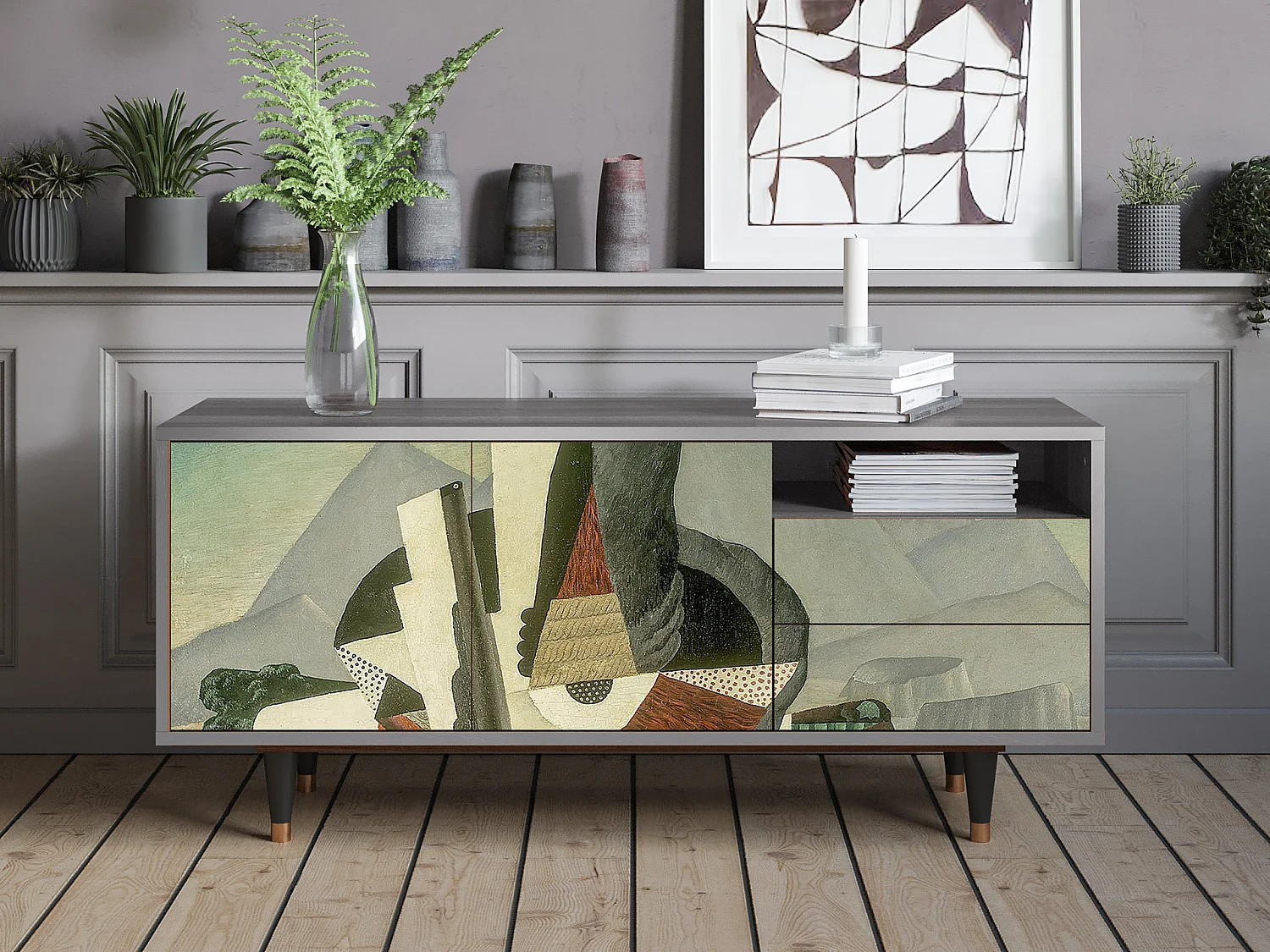 Mobile TV - 125х56х41 cm - T7 - The Cubist Paintings , Grigio