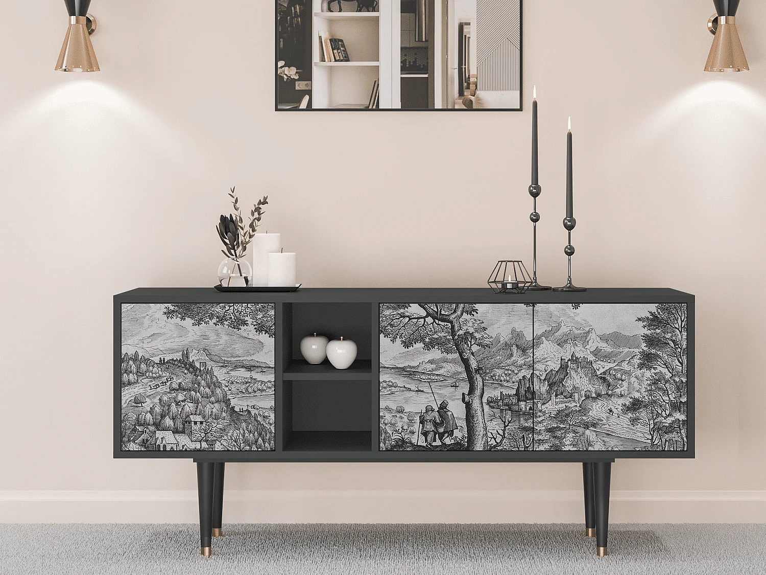 Meuble TV - 150х69х41 cm - T5 - Milites Requiescentes, Anthracite