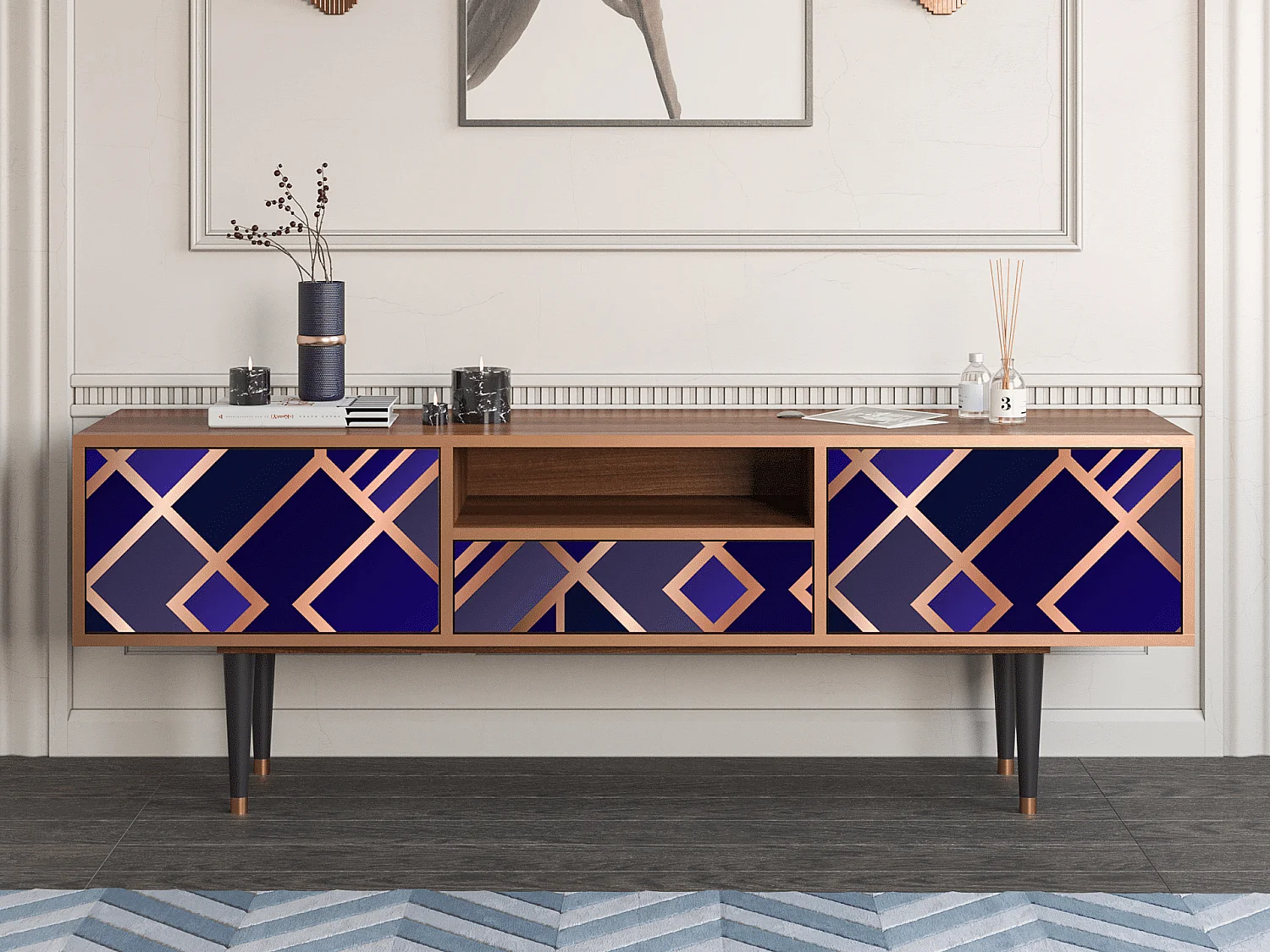 Mobile TV - 170х59х41 cm - T6 - Aquamarine Getsby, Noce