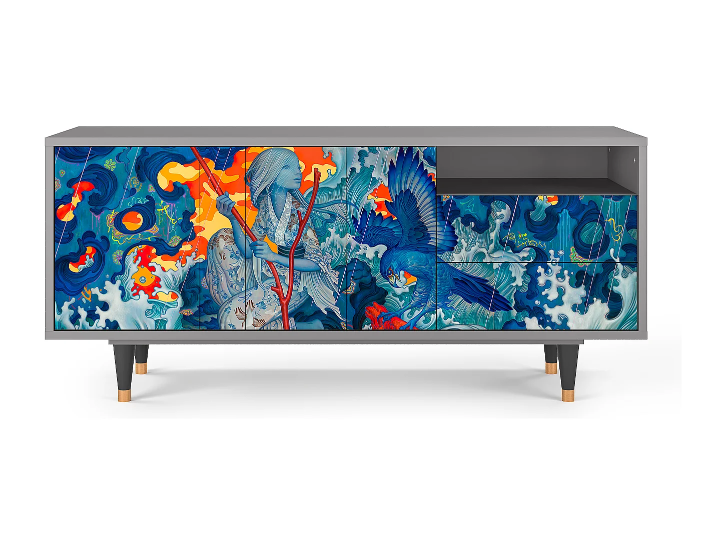 Meuble TV - 125х56х41 cm - T7 - The Girl - James Jean, Gris