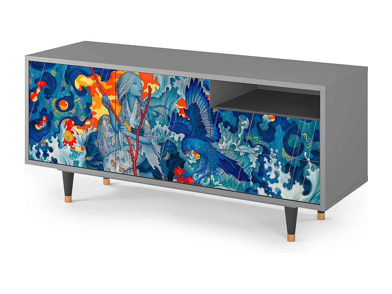 Meuble TV - 125х56х41 cm - T7 - The Girl - James Jean, Gris