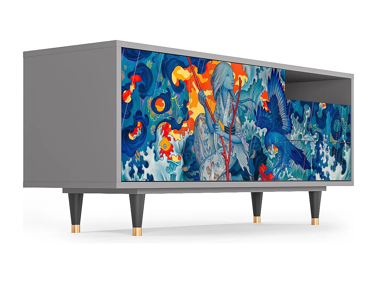 Meuble TV - 125х56х41 cm - T7 - The Girl - James Jean, Gris